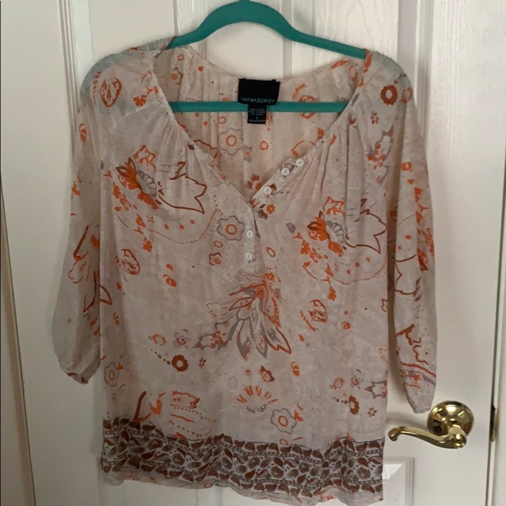 2/$12 Orange&Cream 3/4 Sleeve Paisley Tunic Size S